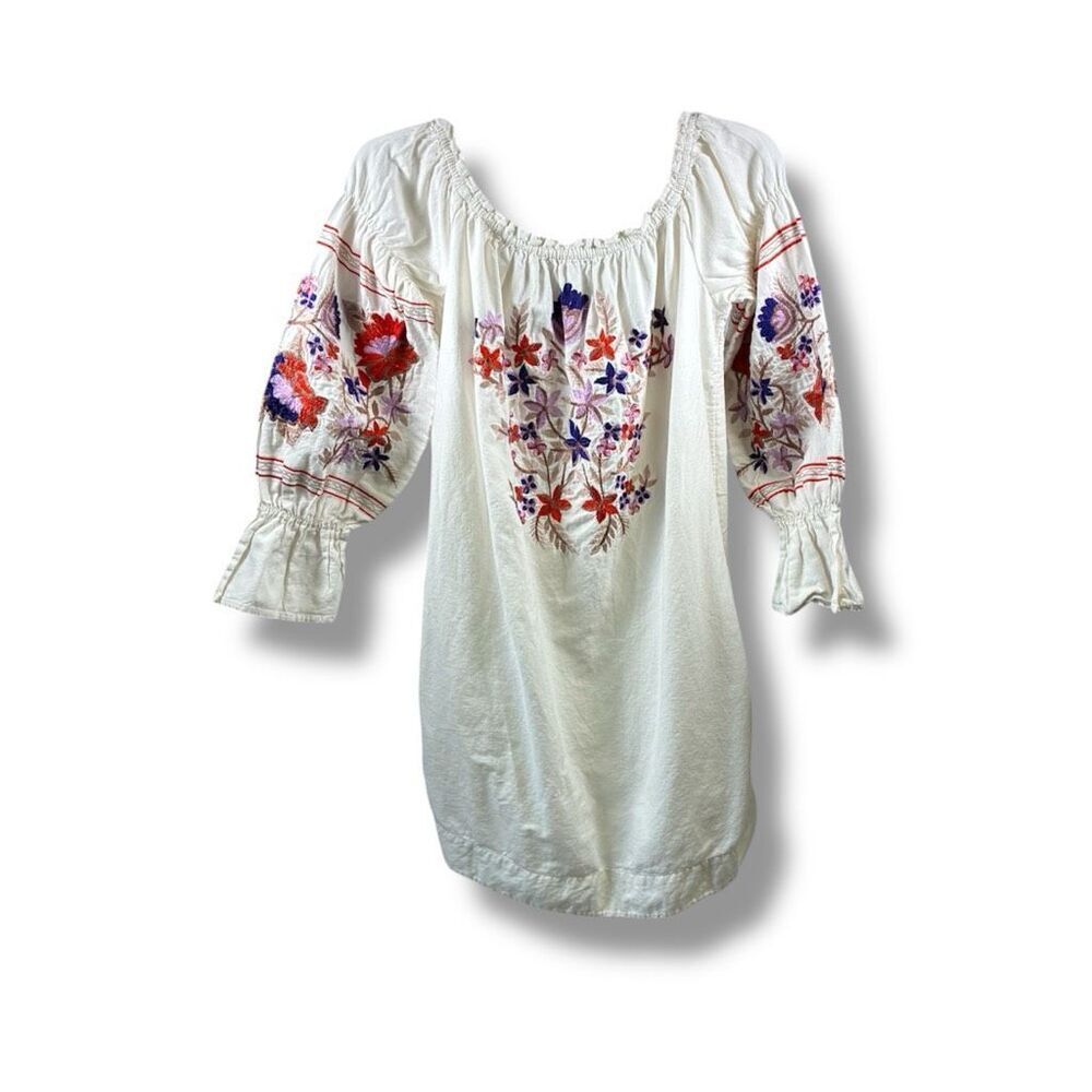 Free People Fleur du Jour Embroidered Mini Dress in White Size L
